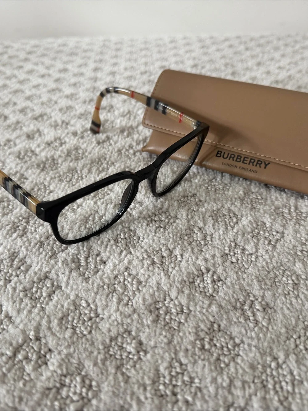 Burberry Black Frames with Beige Plaid Temples Women's Glasses